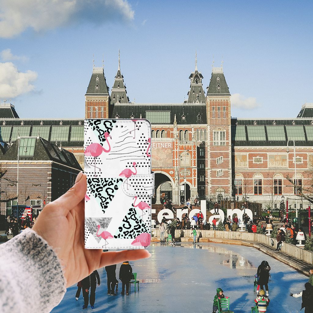 Huawei P10 Lite Telefoonhoesje met Pasjes Flamingo Triangle