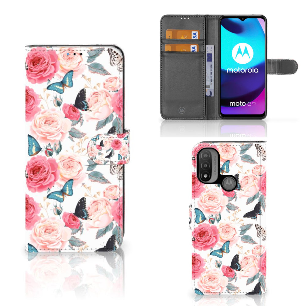 Motorola Moto E20 | E30 | E40 Hoesje Butterfly Roses