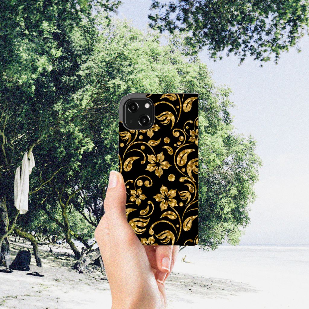 iPhone 13 Smart Cover Gouden Bloemen