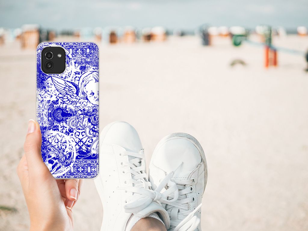 Silicone Back Case Samsung Galaxy A03 Angel Skull Blauw B2C Telecom