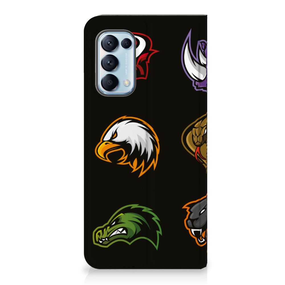 OPPO Find X3 Lite Magnet Case Cartoon met kleurrijke cartoon dierenkoppen op zwart