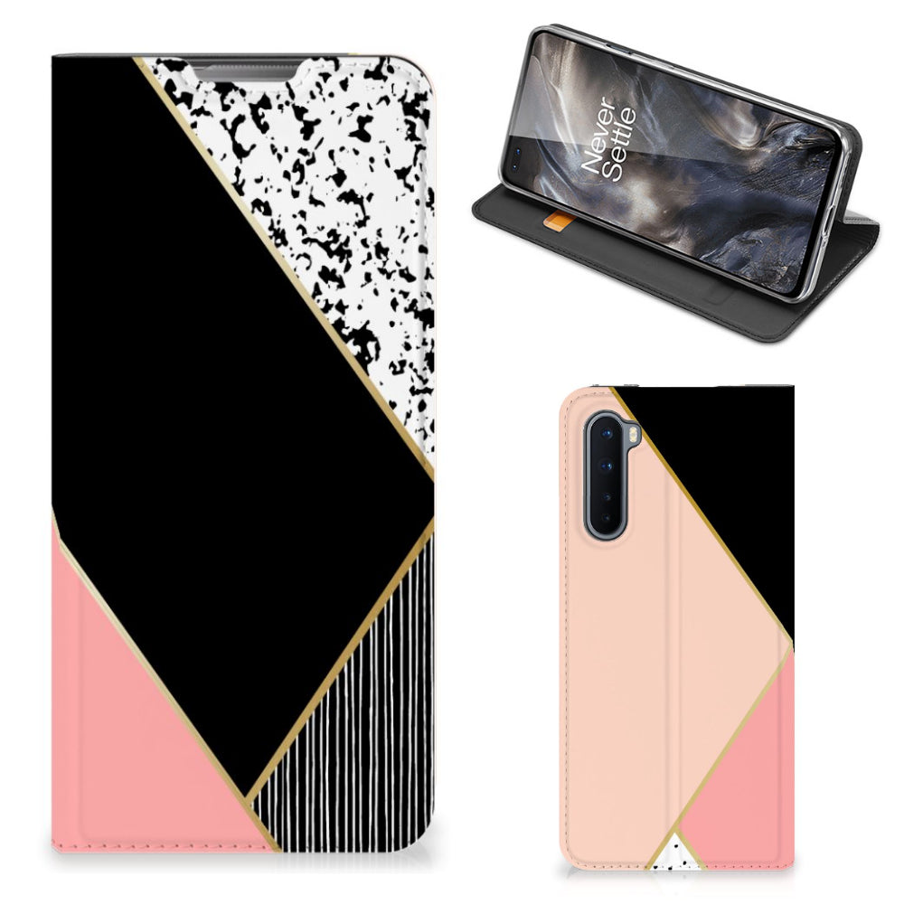 OnePlus Nord Stand Case Zwart Roze Vormen