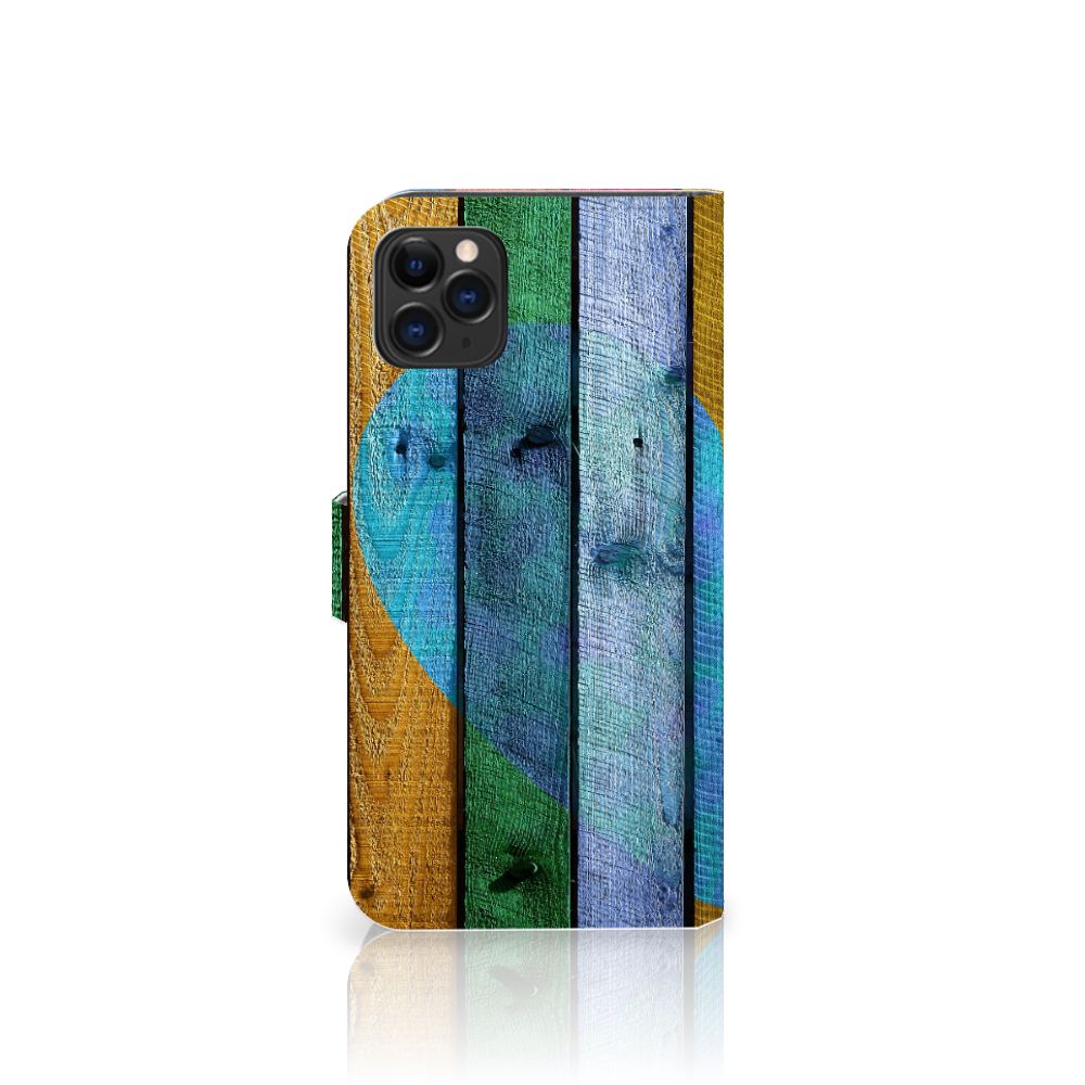 Apple iPhone 11 Pro Max Book Style Case Wood Heart - Cadeau voor je Vriend