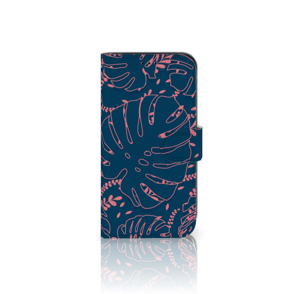 Apple iPhone 13 Hoesje Palm Leaves met palmbladeren in blauw en roze design 🌿