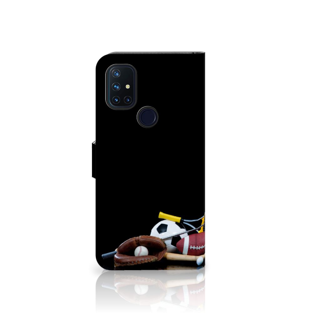 OnePlus Nord N10 Wallet Case met Pasjes Sports met sport afbeeldingen zoals voetbal en tennis.