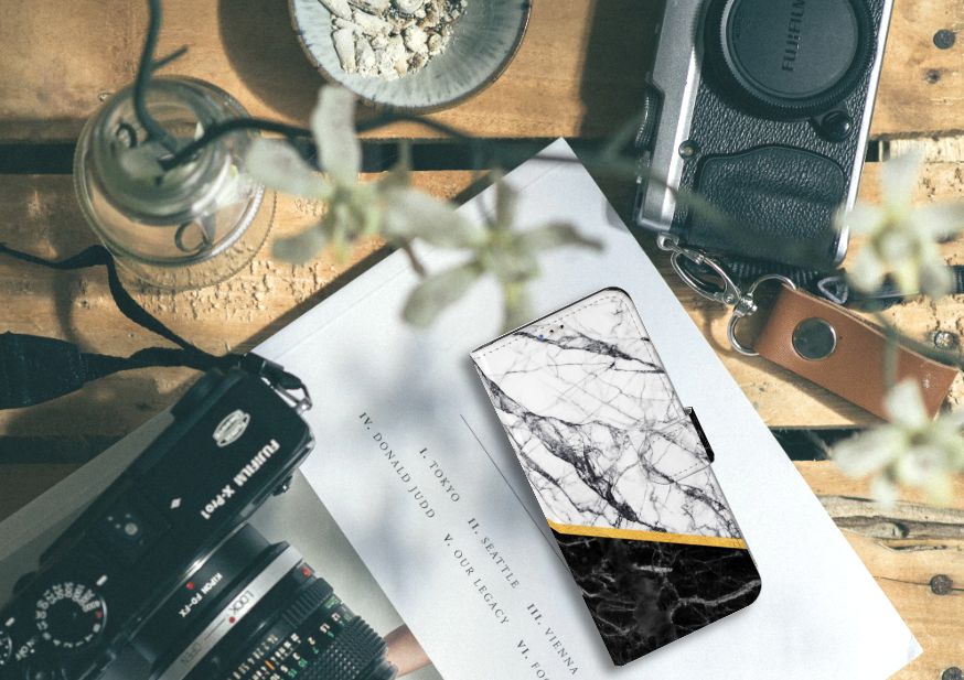 Samsung Galaxy A20s Bookcase Marmer Wit Zwart - Origineel Cadeau Man