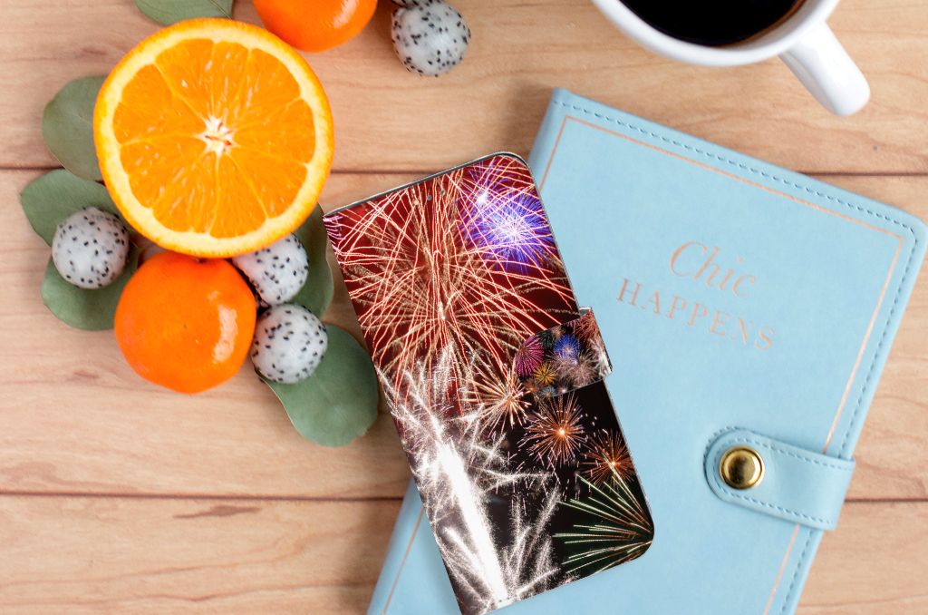 OPPO A15 Wallet Case met Pasjes Vuurwerk