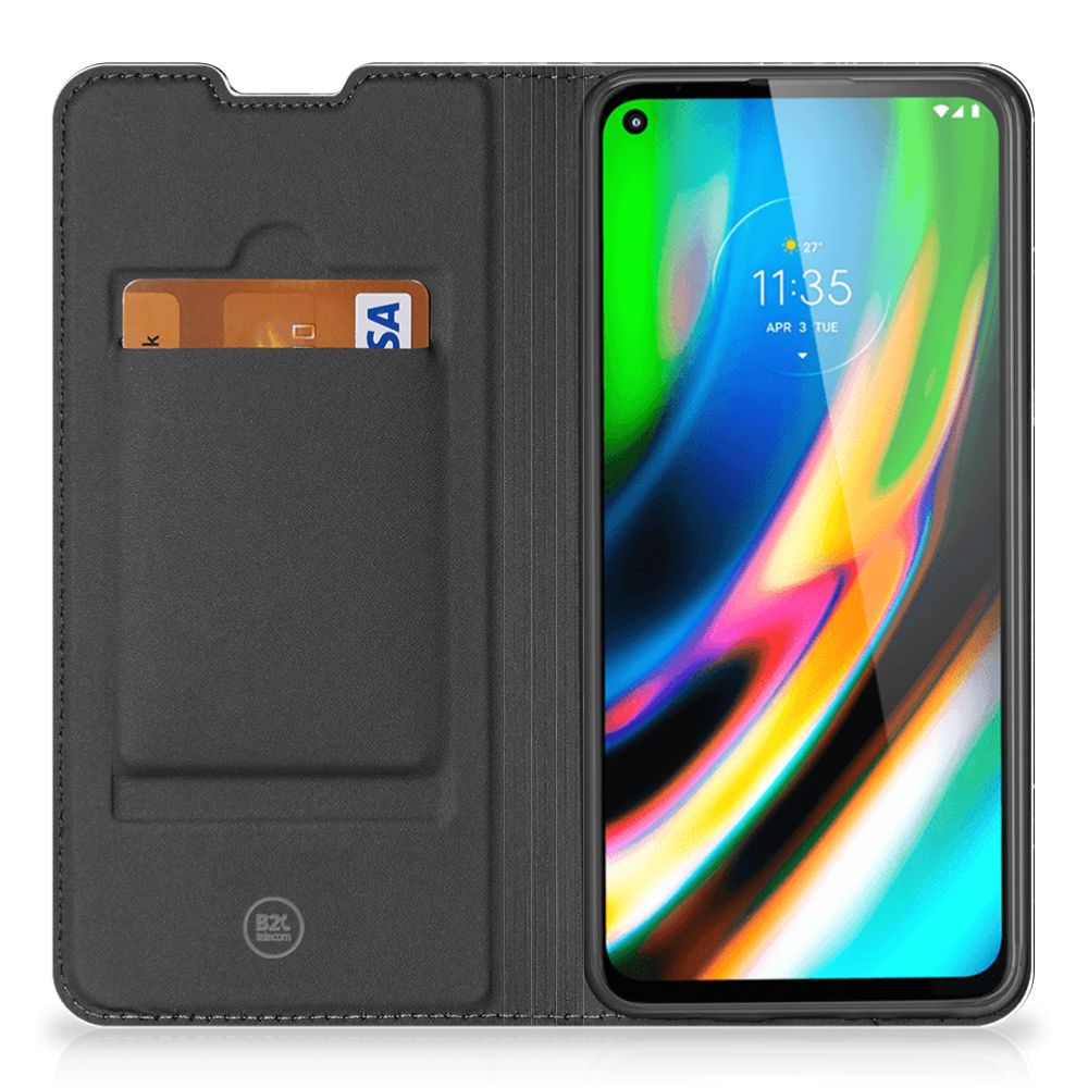 Motorola Moto G9 Plus Standcase Marmer Zwart - Origineel Cadeau Vader