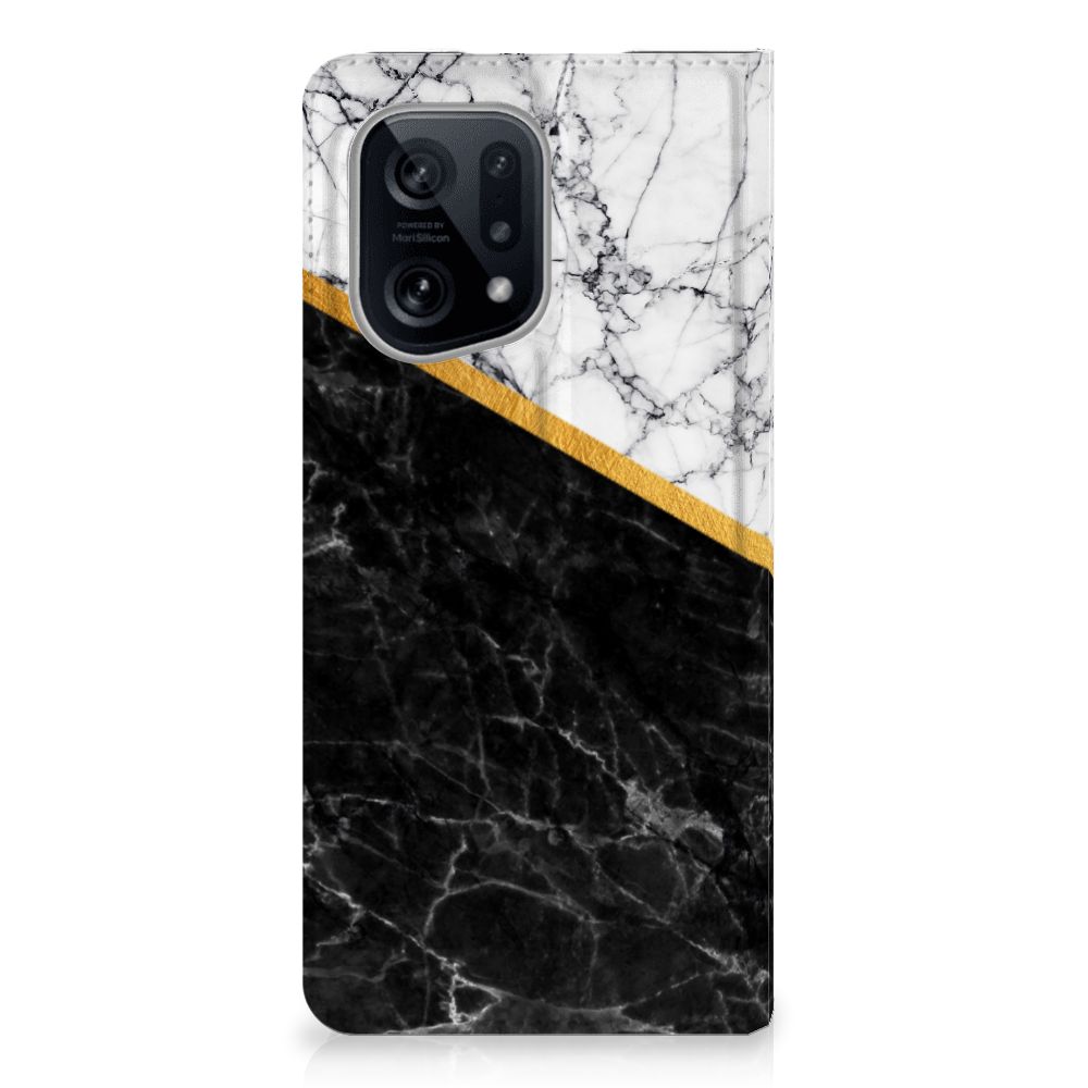 OPPO Find X5 Standcase Marmer Wit Zwart - Origineel Cadeau Man - B2C Telecom