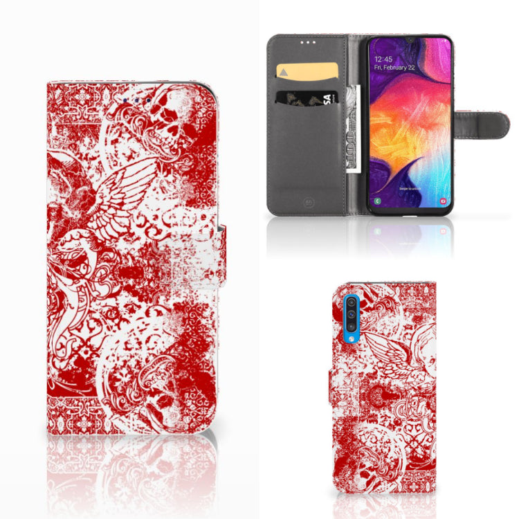 Telefoonhoesje met Naam Samsung Galaxy A50 Angel Skull Rood