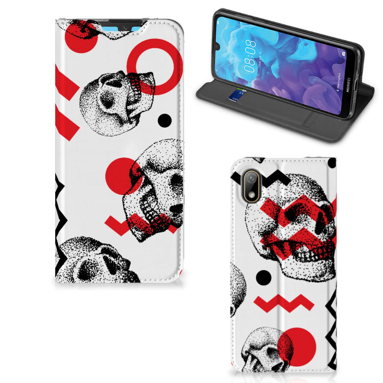 Mobiel BookCase Huawei Y5 (2019) Skull Red