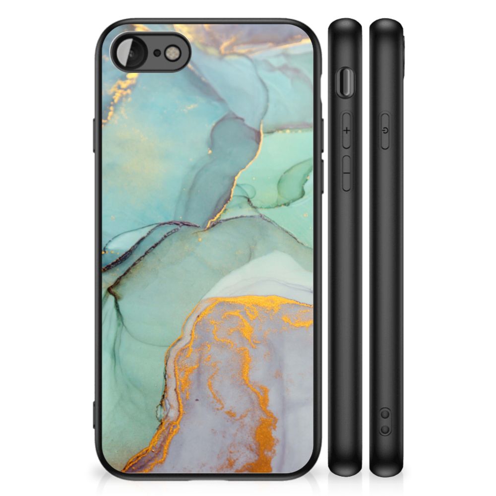 Kleurrijke Telefoonhoesje voor iPhone SE 2022 | SE 2020 | 7/8 Watercolor Mix met abstract ontwerp in groene en gouden tinten.