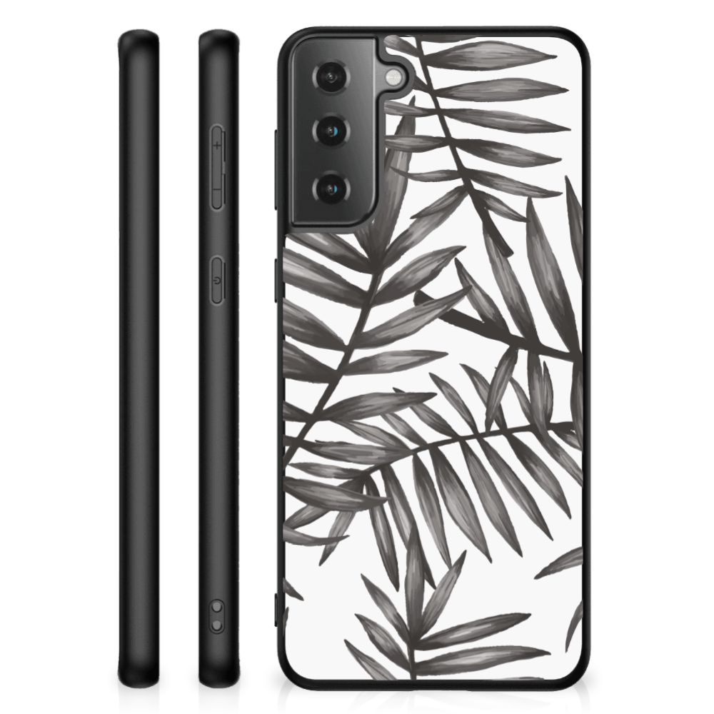Samsung Galaxy S21 Plus Bloemen Hoesje Leaves Grey B2C Telecom