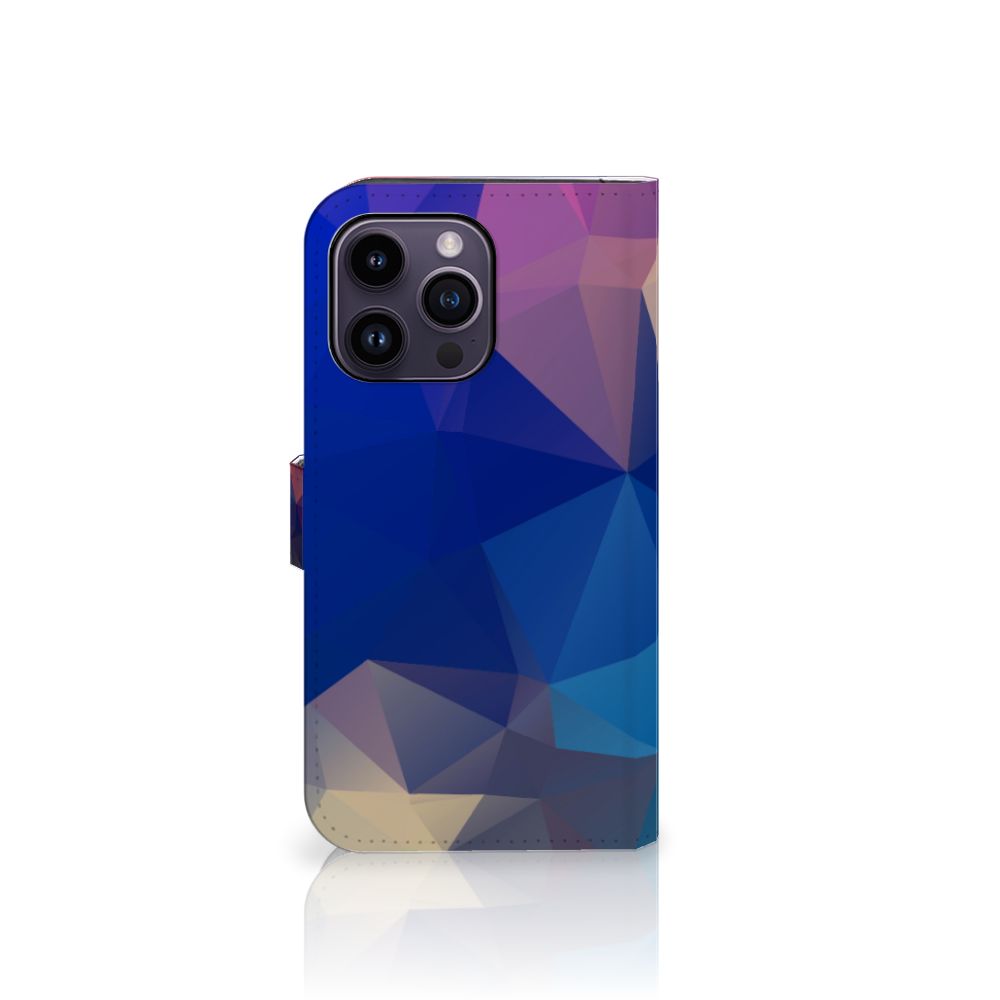 iPhone 15 Pro Max Book Case Polygon Dark met abstracte polygonen in warme kleuren 🎨.