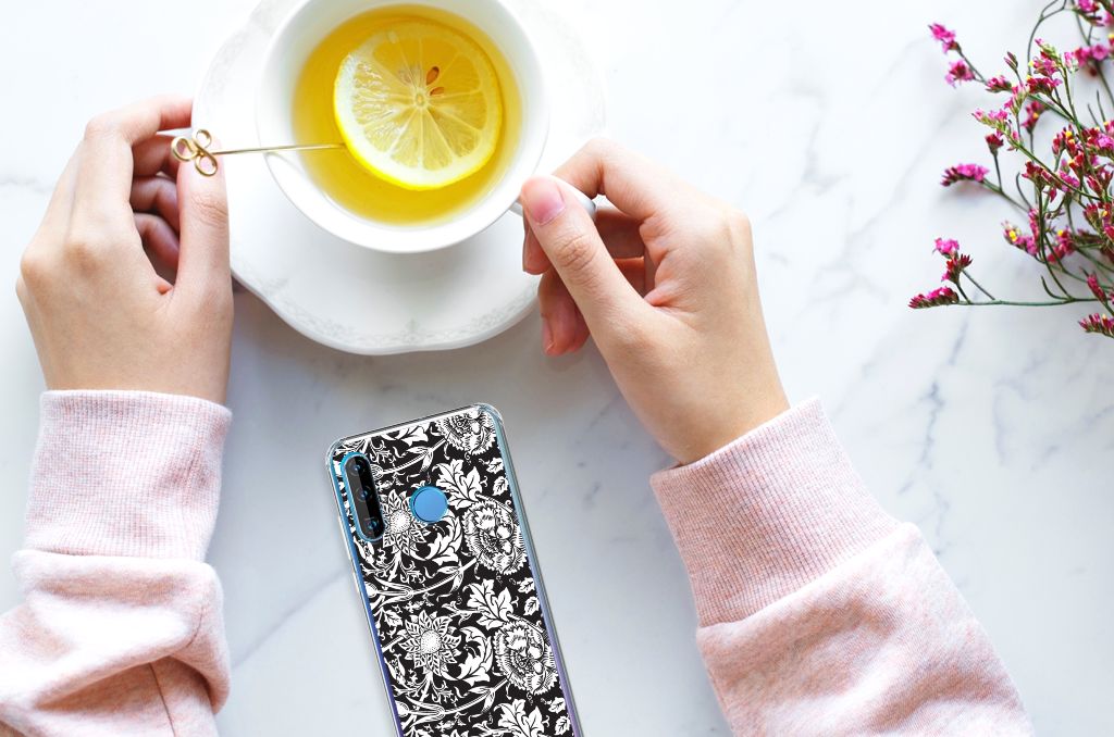 Huawei P30 Lite Case Black Flowers