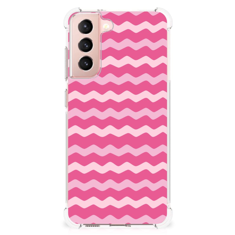 Samsung Galaxy S21 FE Doorzichtige Silicone Hoesje Waves Pink