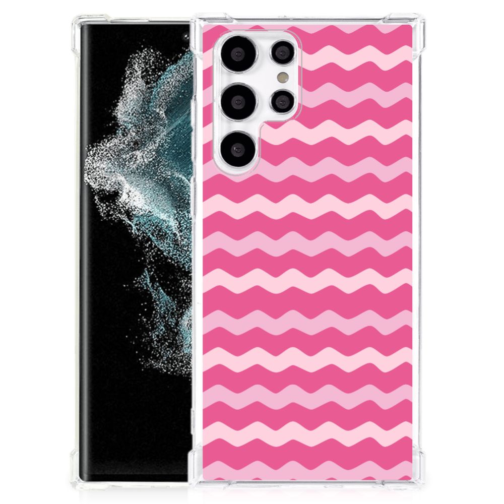Samsung Galaxy S22 Ultra Doorzichtige Silicone Hoesje Waves Pink B2C Telecom