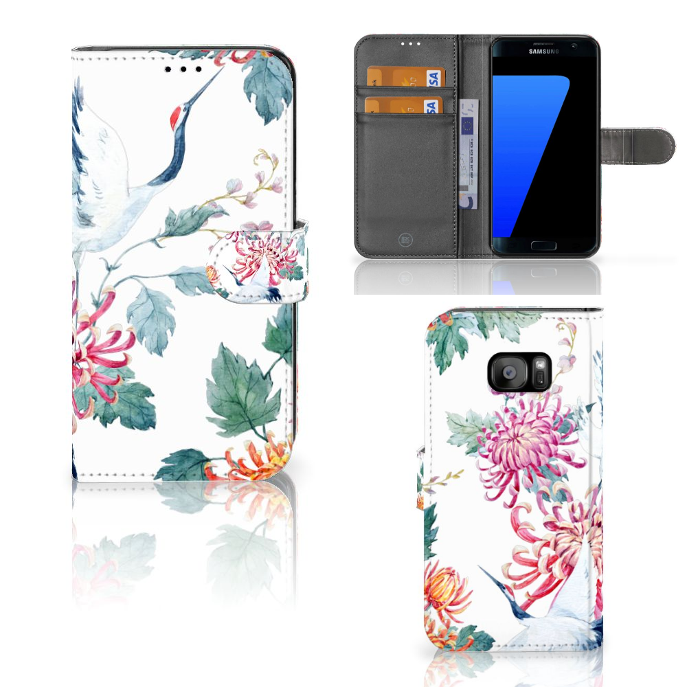 Samsung Galaxy S7 Edge Telefoonhoesje met Pasjes Bird Flowers