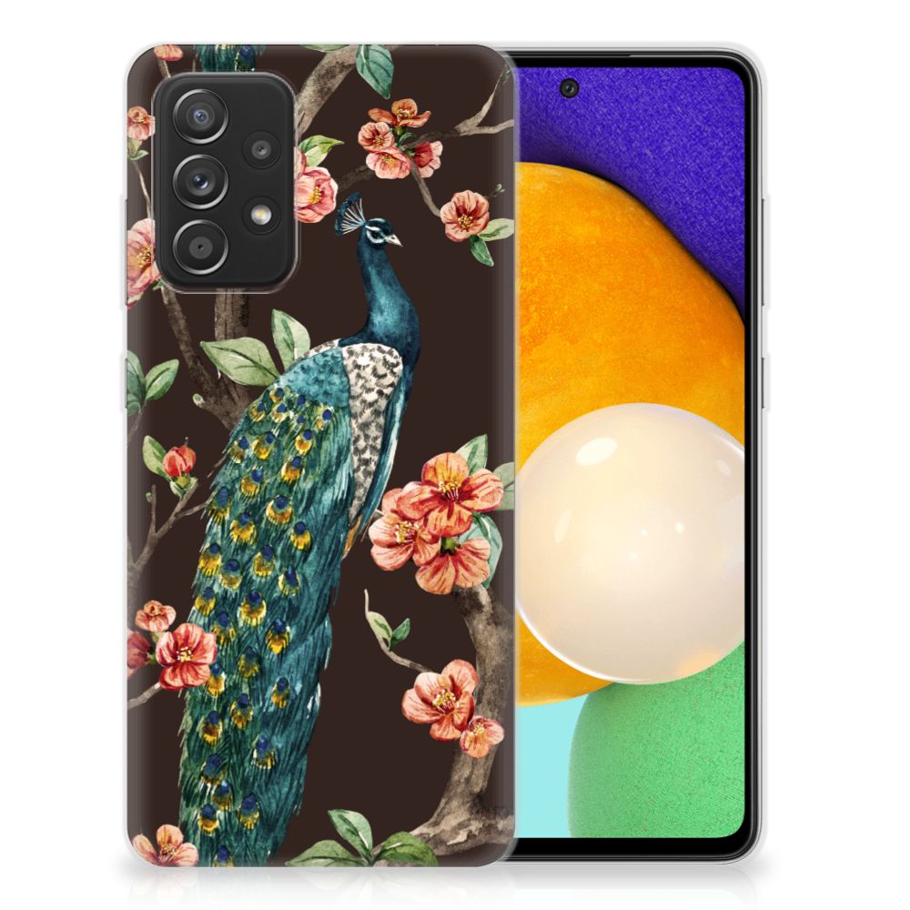 Samsung Galaxy A52 (5G/4G) TPU Hoesje Pauw met Bloemen