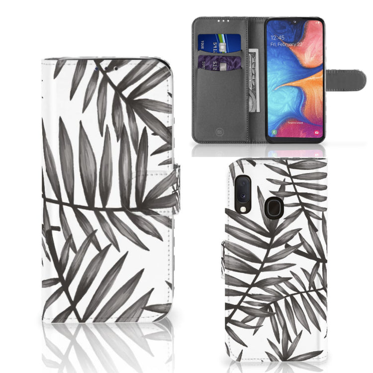 Samsung Galaxy A20e Hoesje Leaves Grey