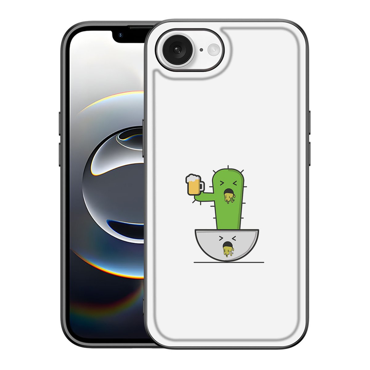 iPhone 16e Hoesje Braktus met cactus illustratie en bier in kortere stijl.