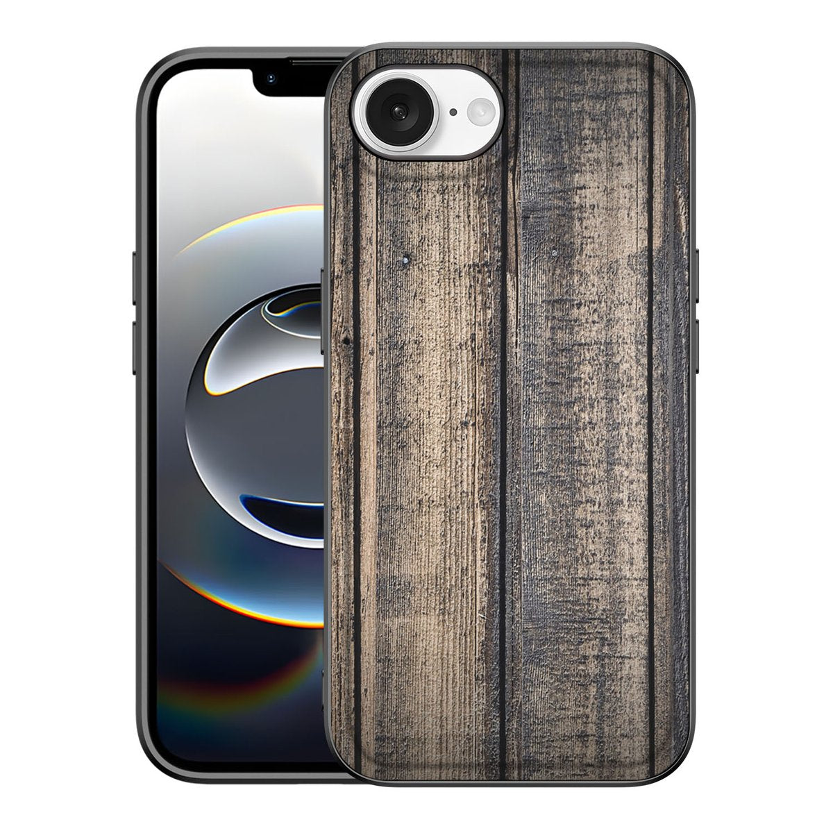 iPhone 16e Houten Print Telefoonhoesje Steigerhout met houten print design en zwarte randen
