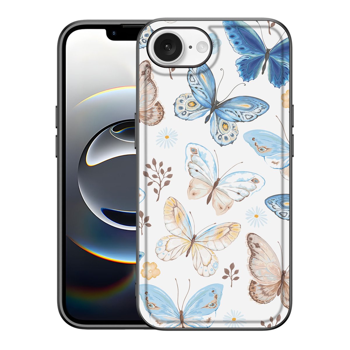 Dierenprint Telefoonhoesje voor iPhone 16e Vlinder met kleurrijke vlinders in een stijlvol ontwerp.