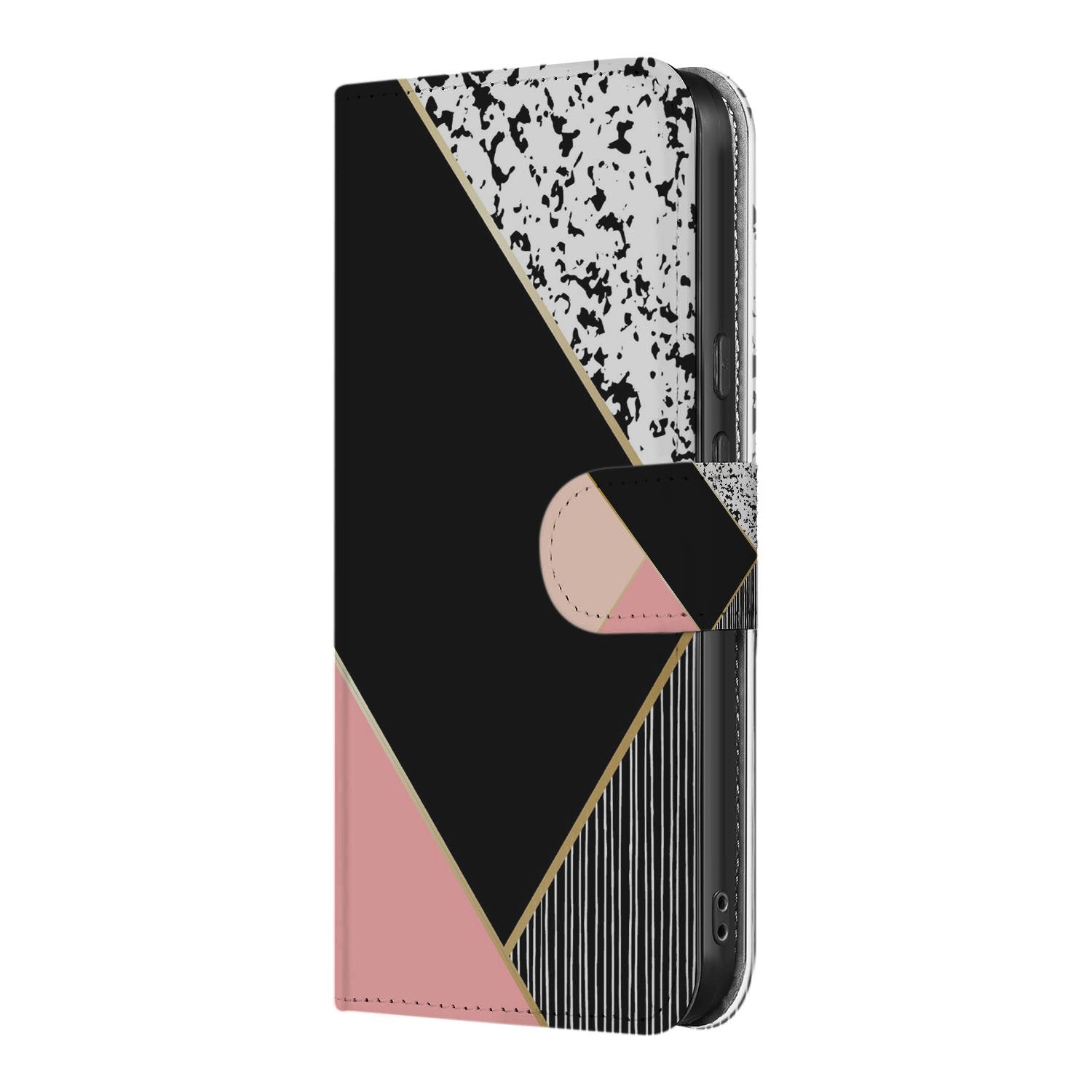 Google Pixel 10 Pro XL Abstract Black Pink Shapes Bookcase Hoesje zijkant