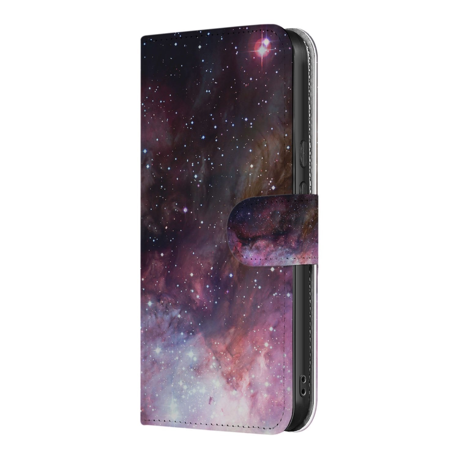 Google Pixel 10 Pro XL Bookcase Hoesje Heelal Design in PU Leer Grijs met Paars Patroon galaxy design zijaanzicht