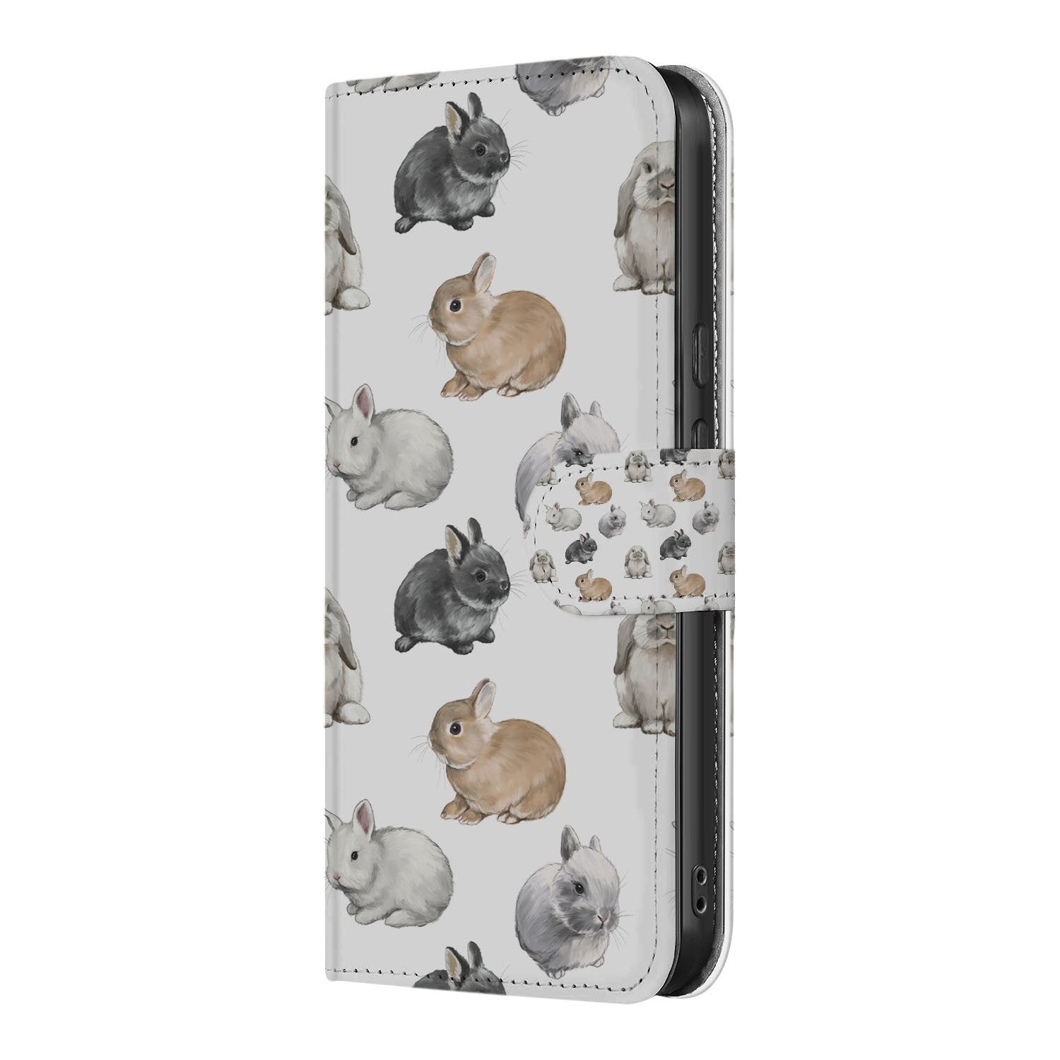 Google Pixel 10 Pro XL Stijlvolle Book Case Hoesje Konijntjes Design zijaanzicht