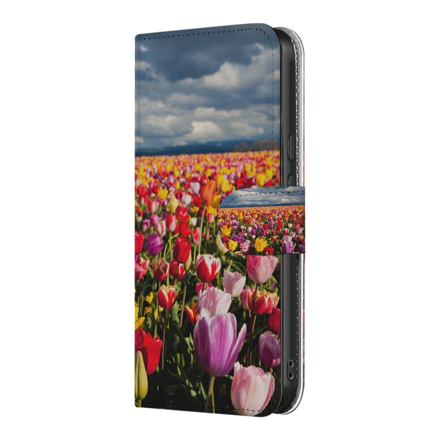 Book Case Google Pixel 10 Pro XL Tulpen Motief zijaanzicht kleurrijke tulpen veld