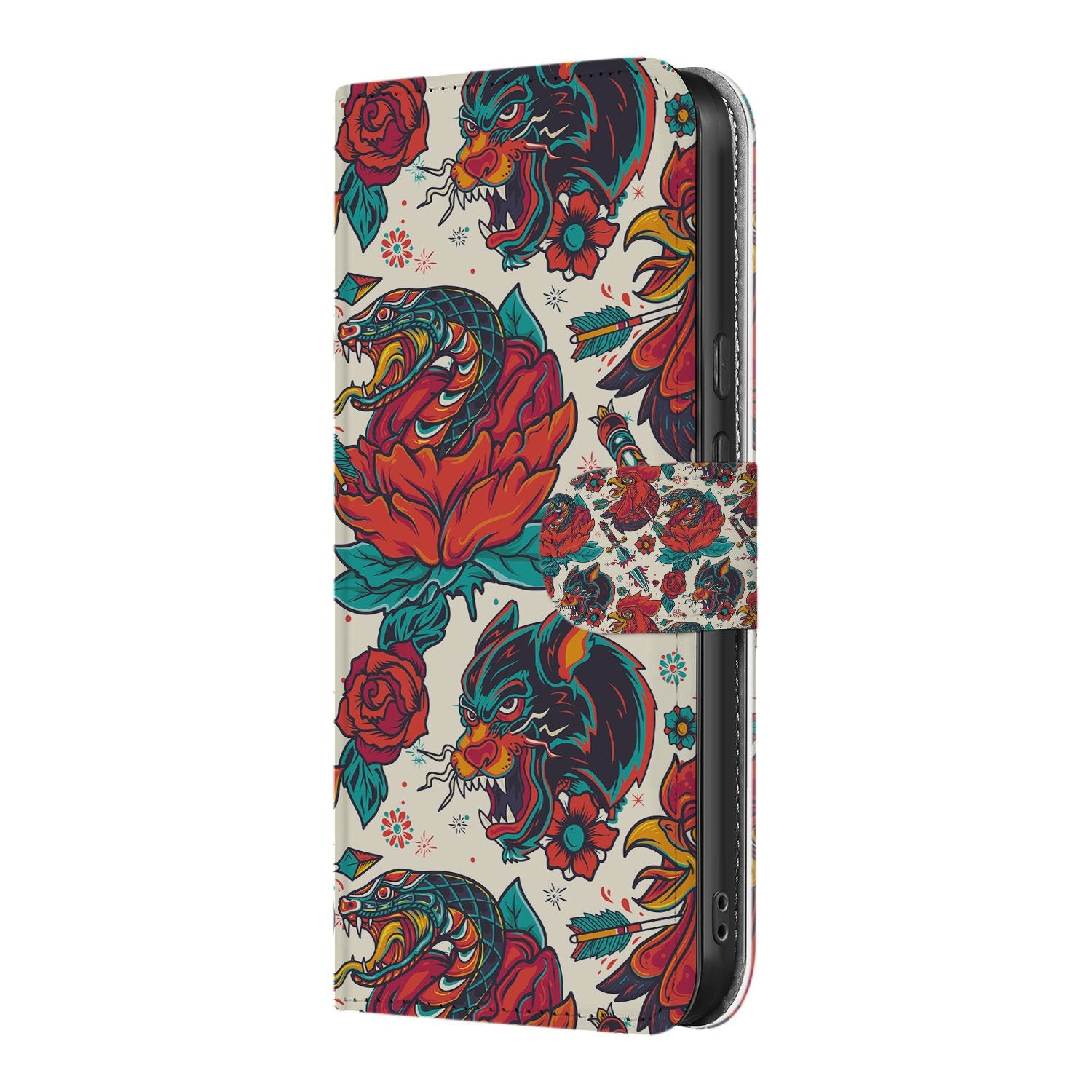 Old Skool Google Pixel 10 Pro Book Case tattoo print zijkant