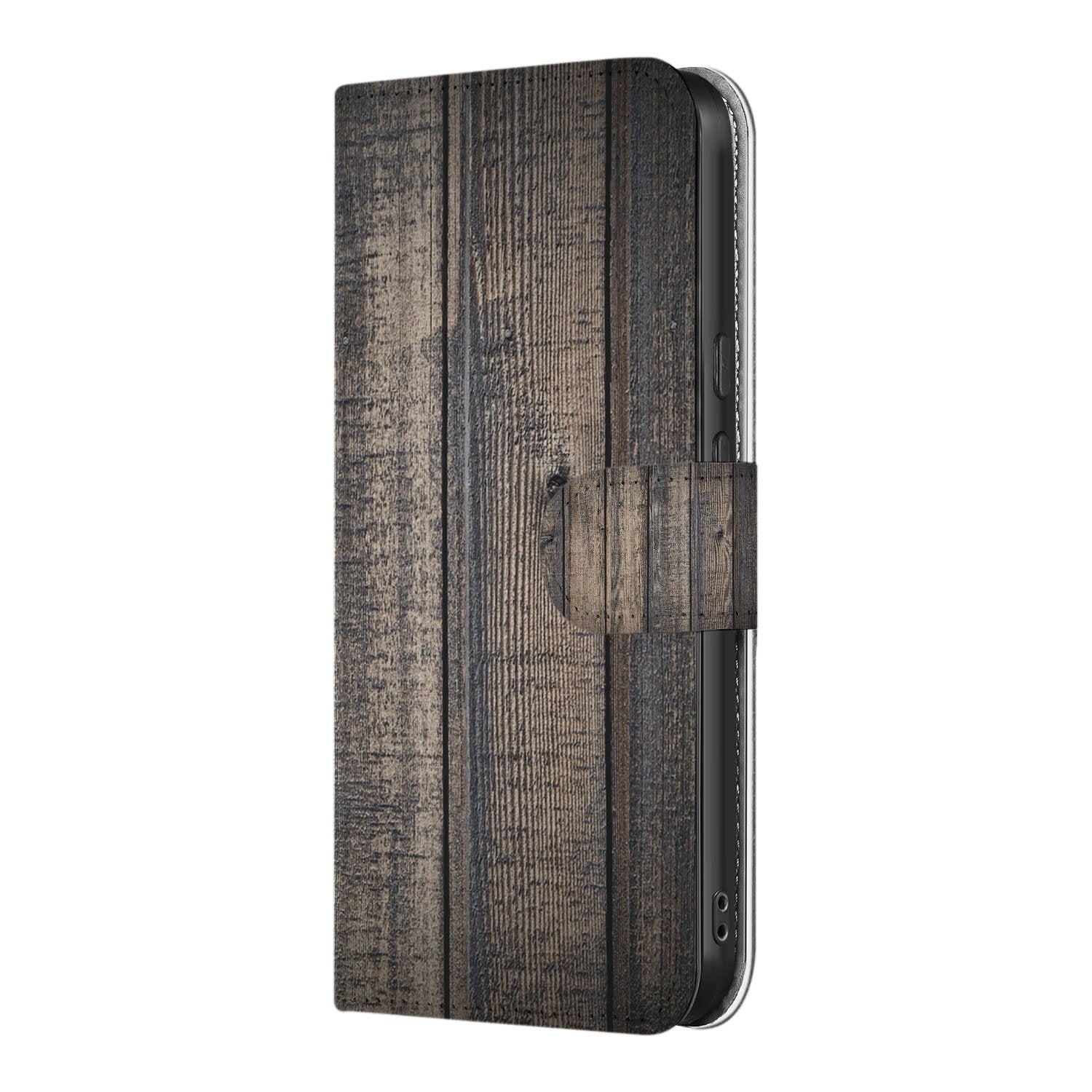 Book Case Google Pixel 10 | 10 Pro Steigerhout Look Realistische Houtnerf En Warme Bruintinten boekhoes steigerhout design zijaanzicht