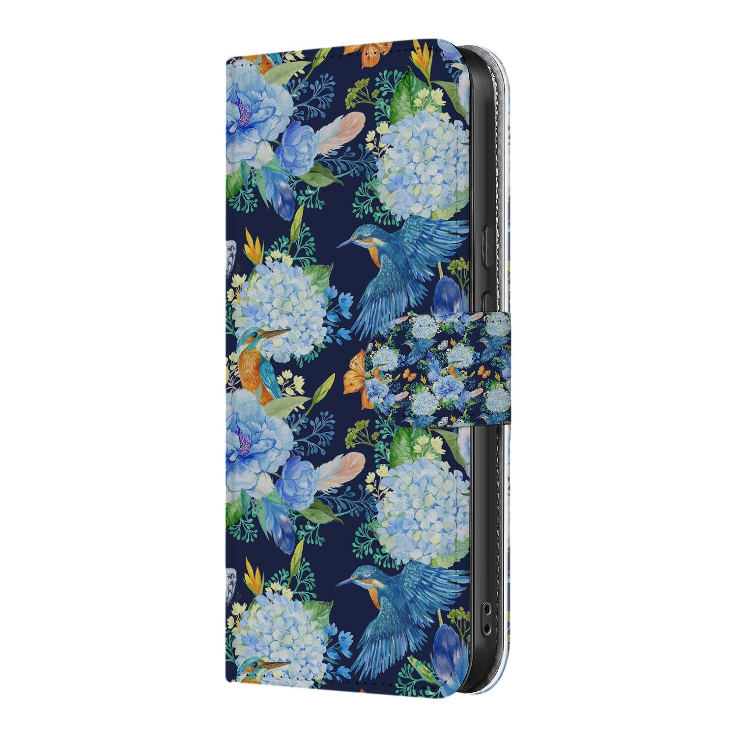 Google Pixel 9 | 9 Pro Telefoonhoesje met Pasjes IJsvogel zijkant bloemen