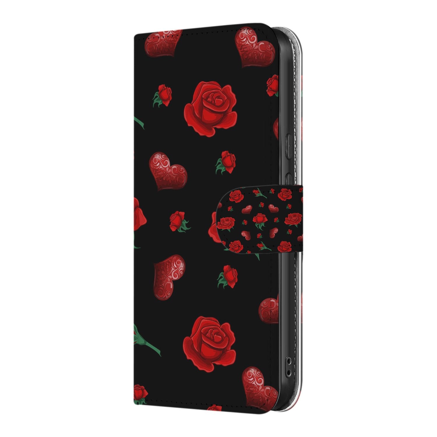 Google Pixel 9 | 9 Pro Leuk Hoesje Valentine boekhoes rozen hartjes zijaanzicht