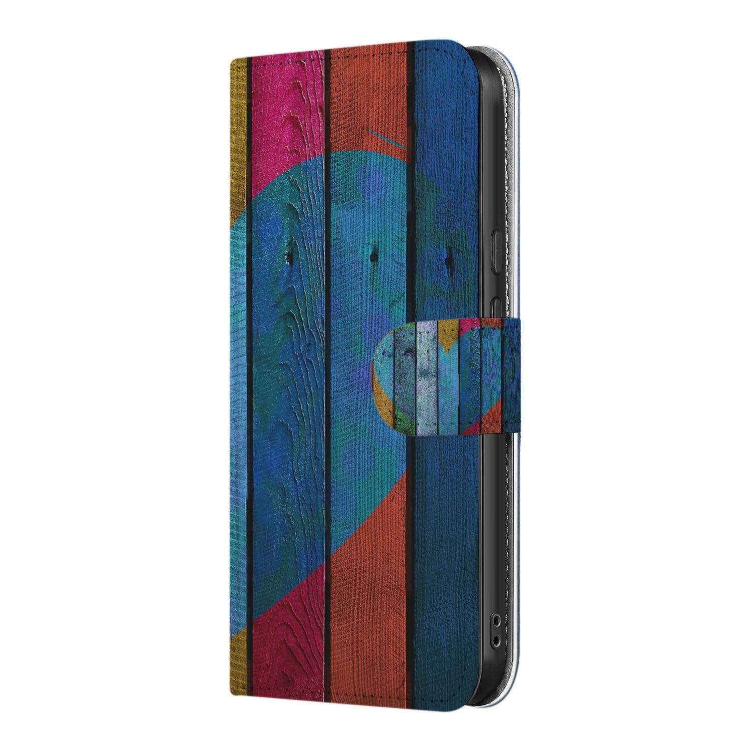 Google Pixel 9 | 9 Pro Book Style Case Wood Heart hartje kleur ontwerp zijkant