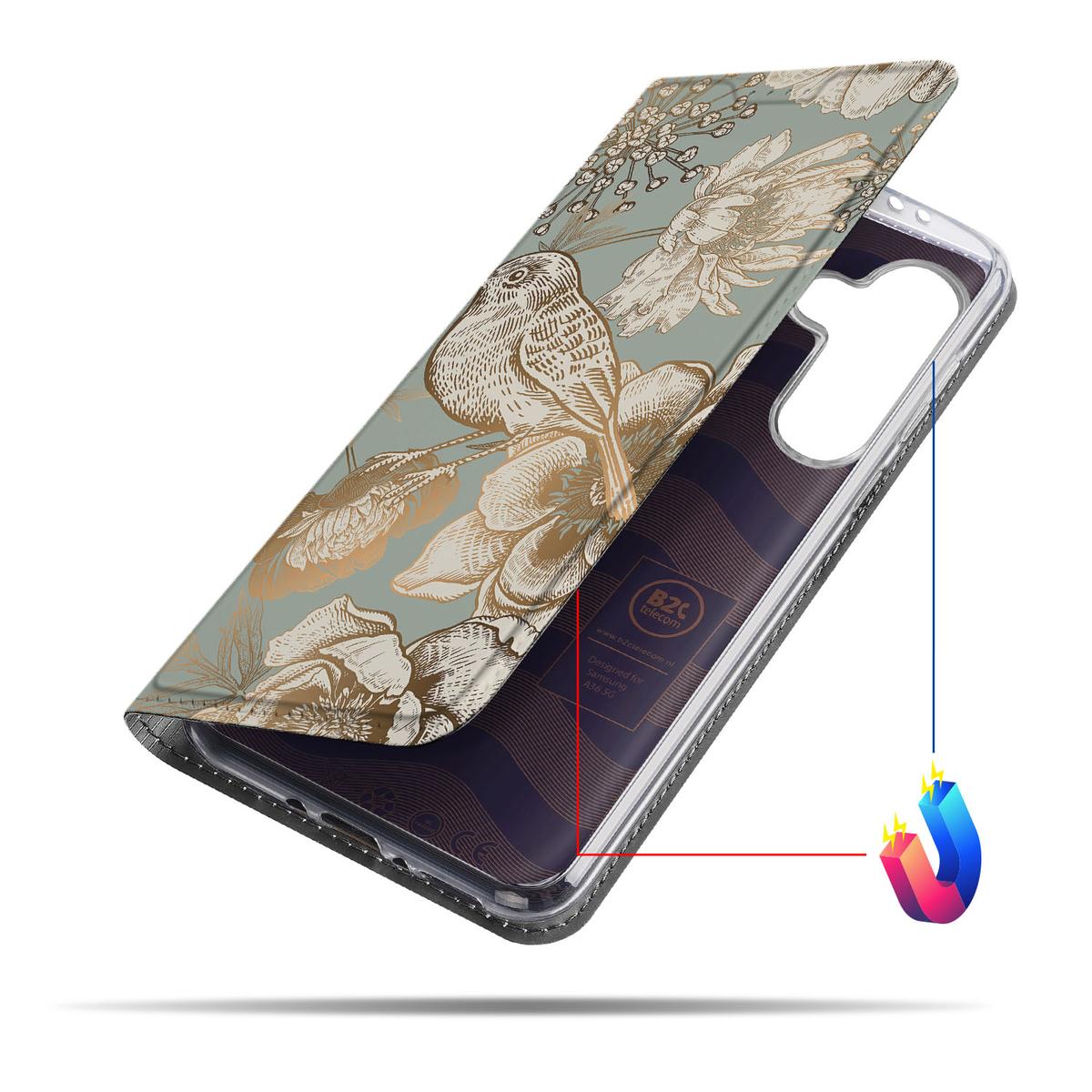 Samsung Galaxy A56 A36 Hoesje Vintage Bird Flowers positie 4