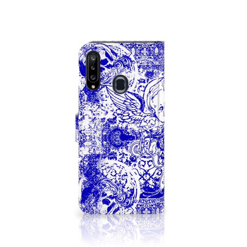 Telefoonhoesje met Naam Samsung Galaxy A20s Angel Skull Blauw
