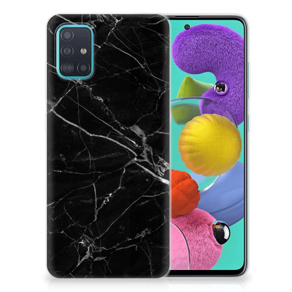 Samsung Galaxy A51 TPU Siliconen Hoesje Marmer Zwart - Origineel Cadeau Vader