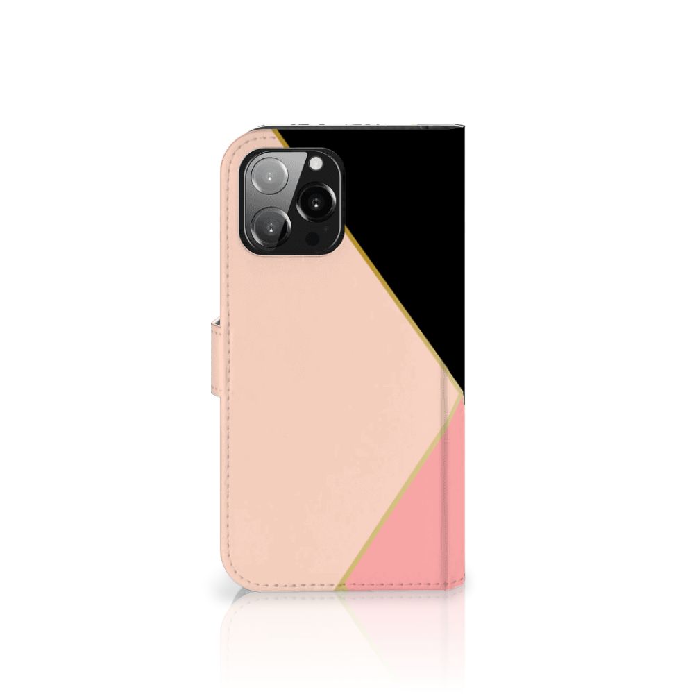 iPhone 13 Pro Max Book Case Zwart Roze Vormen