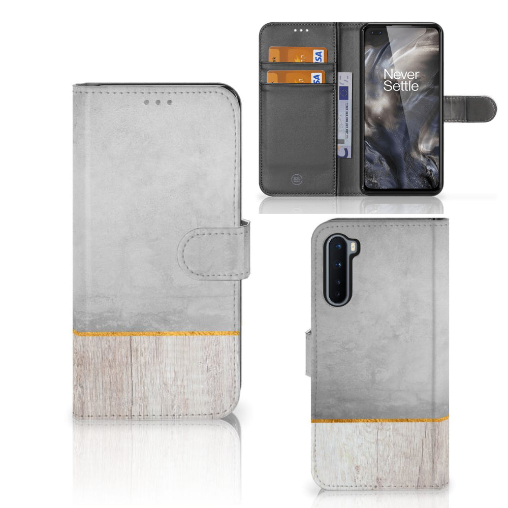 OnePlus Nord Book Style Case Wood Concrete