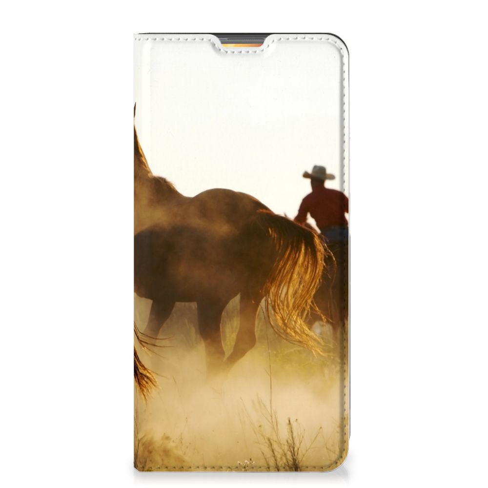 Samsung Galaxy M51 Hoesje maken Design Cowboy met silhouet van paarden en een cowboy in de achtergrond.