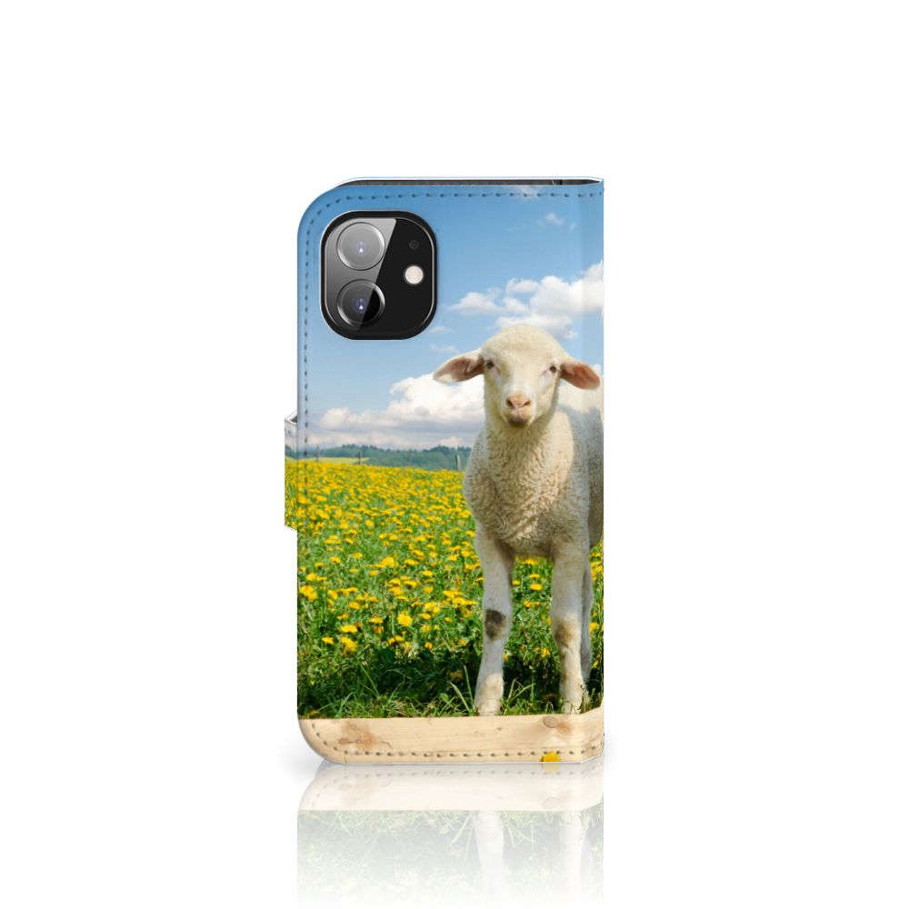 Apple iPhone 12 Mini Telefoonhoesje met Pasjes Schaap en Lammetje