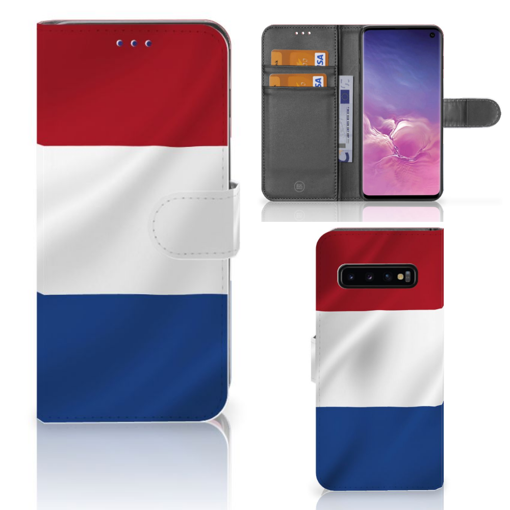 Samsung Galaxy S10 Bookstyle Case Nederlandse Vlag met artistiek design en pasjeshouders.