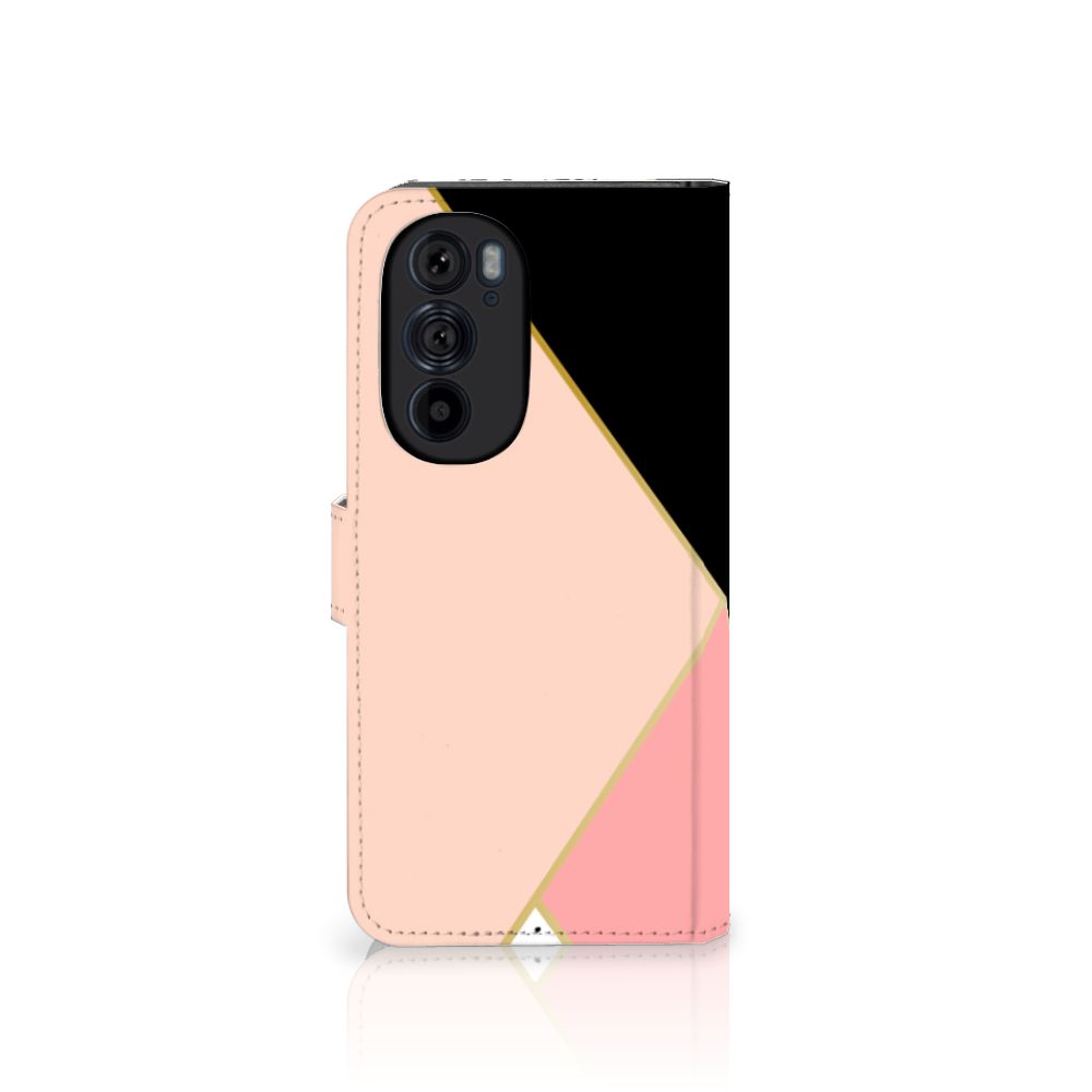 Motorola Edge 30 Pro Book Case Zwart Roze Vormen