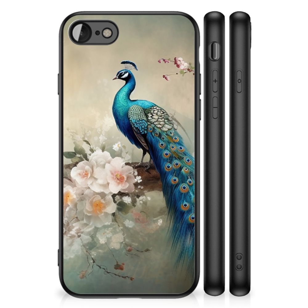 Dierenprint Telefoonhoesje voor iPhone SE 2022 | SE 2020 | 7/8 Vintage Pauwen met kleurrijke pauw en bloemen.