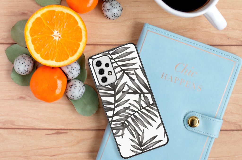 Samsung Galaxy A23 Bloemen Hoesje Leaves Grey B2C Telecom