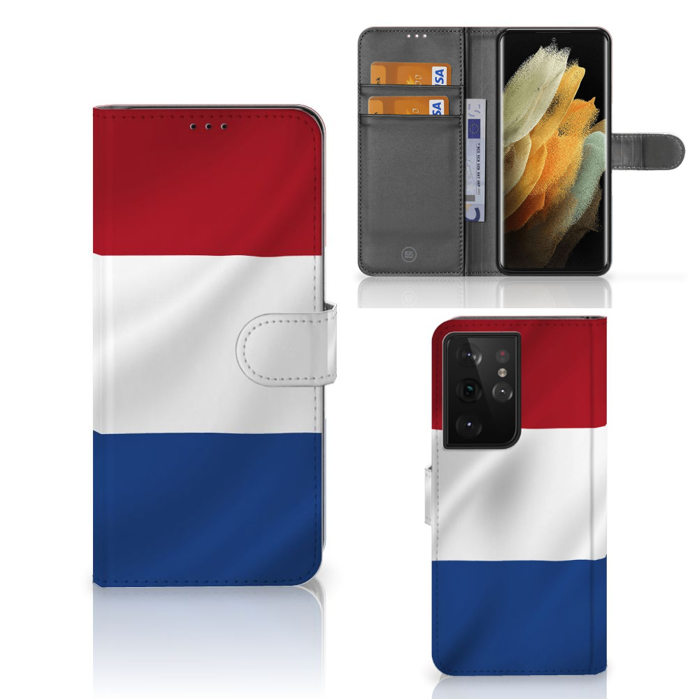 Samsung Galaxy S21 Ultra Bookstyle Case Nederlandse Vlag in red, white, and blue colors.