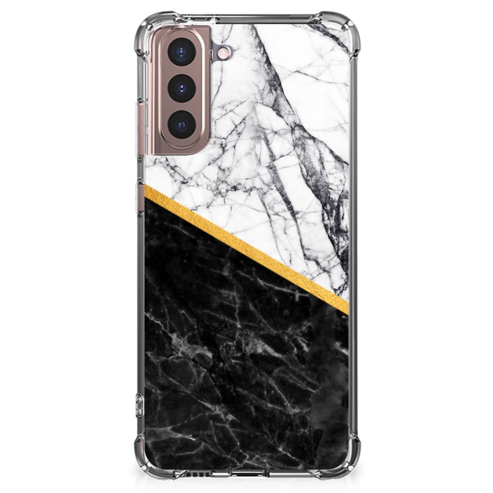 Samsung Galaxy S21 Plus Anti-Shock Hoesje Marmer Wit Zwart - Origineel Cadeau Man B2C Telecom
