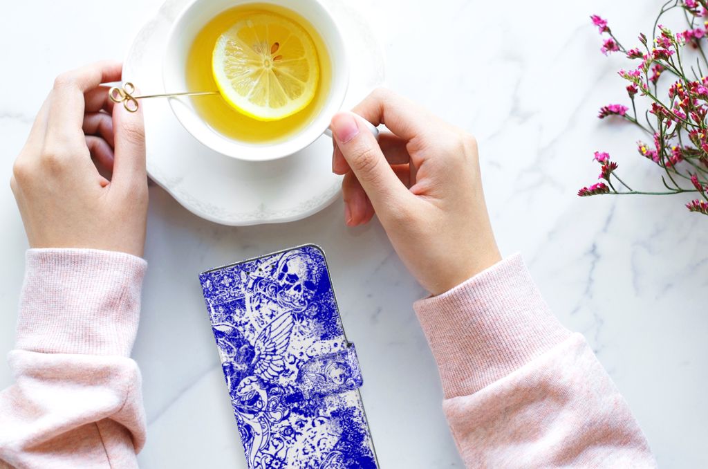 Telefoonhoesje met Naam Alcatel 1S 2020 Angel Skull Blauw